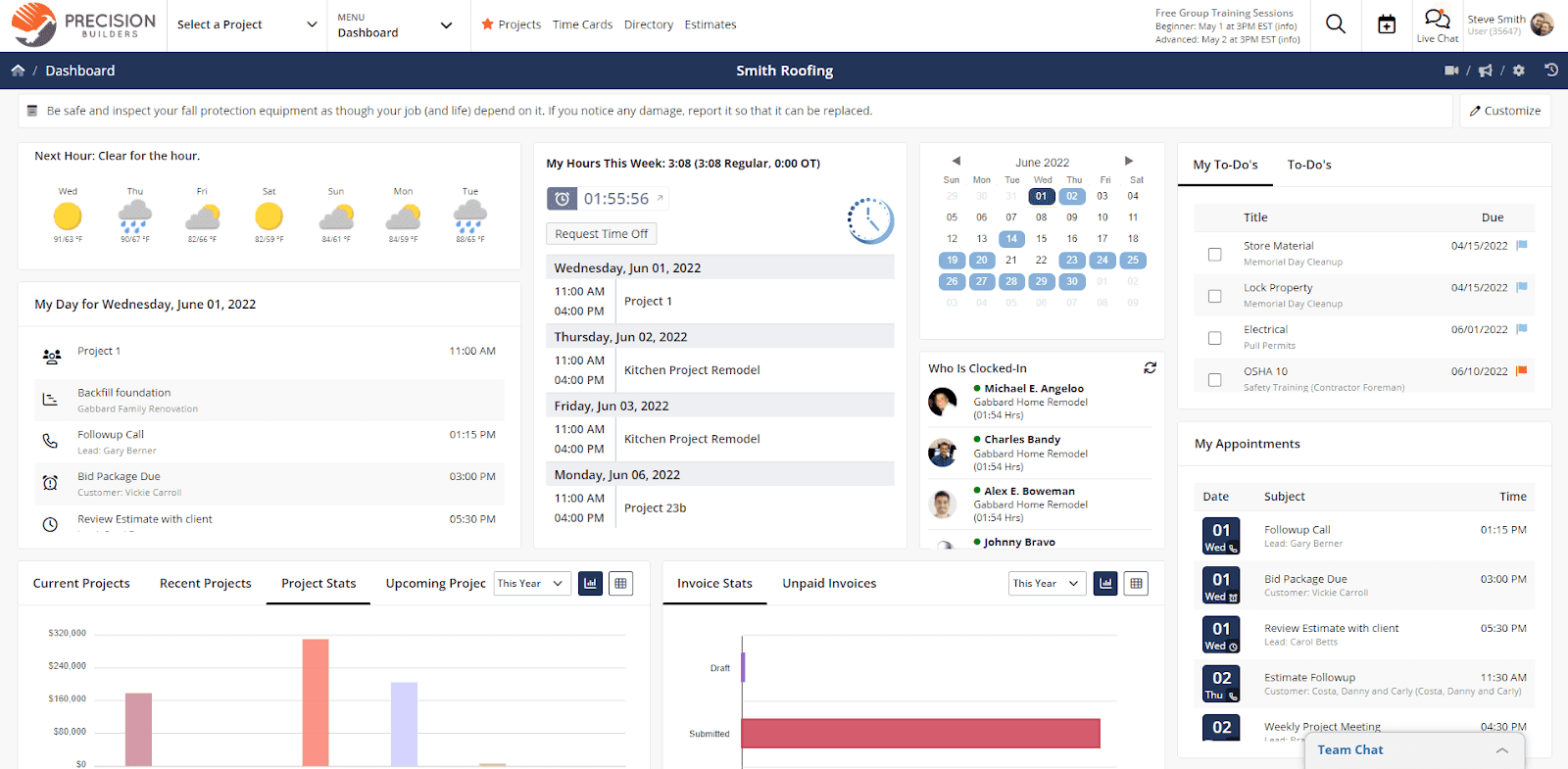 Contractor Foreman Software - Customizable Dashboard