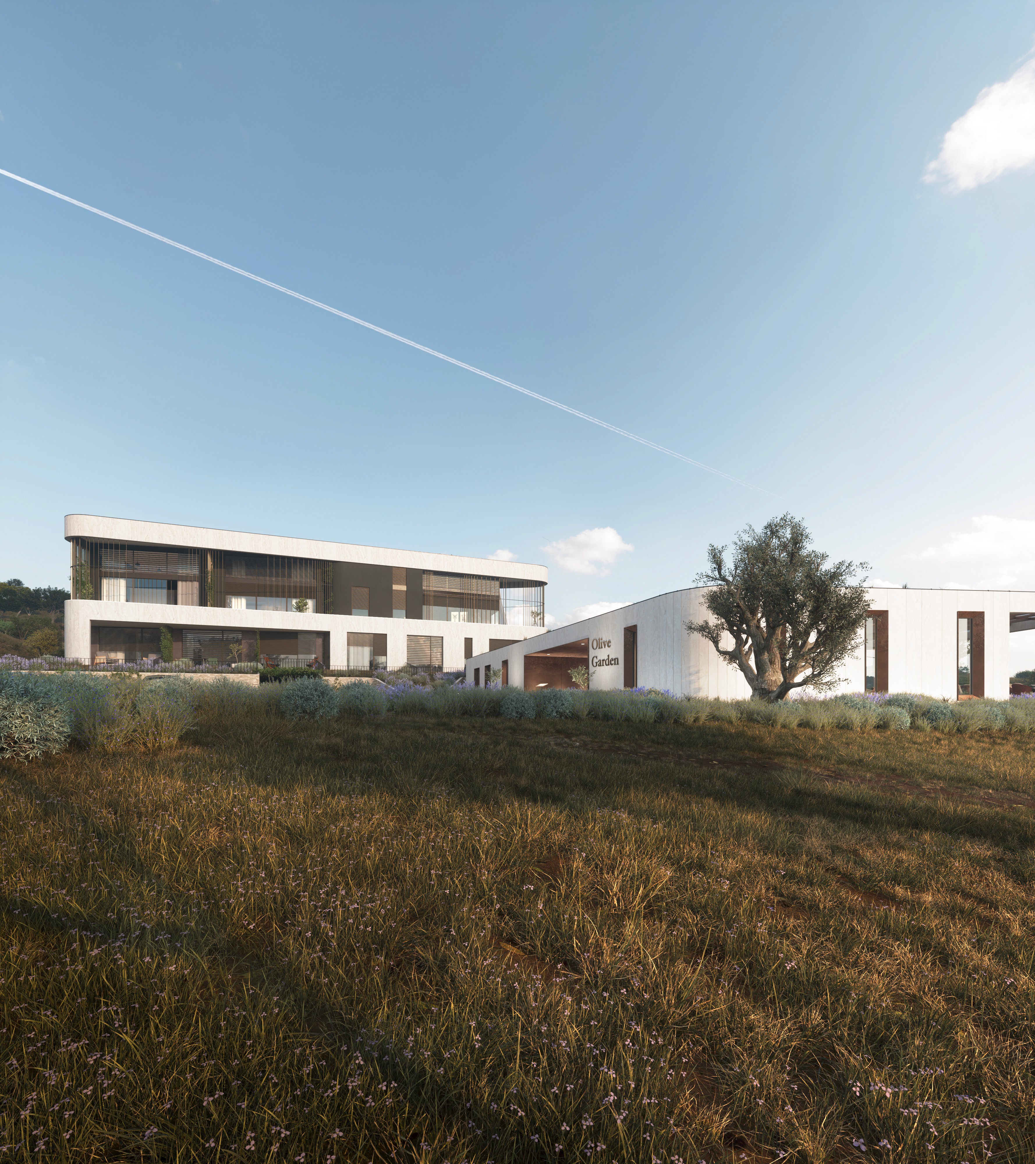 Olive Garden u Banjolama, Istra. Vizualizacija moderne apartmanske zgrade s naglaskom na arhitektonsku formu i sklad s okolinom