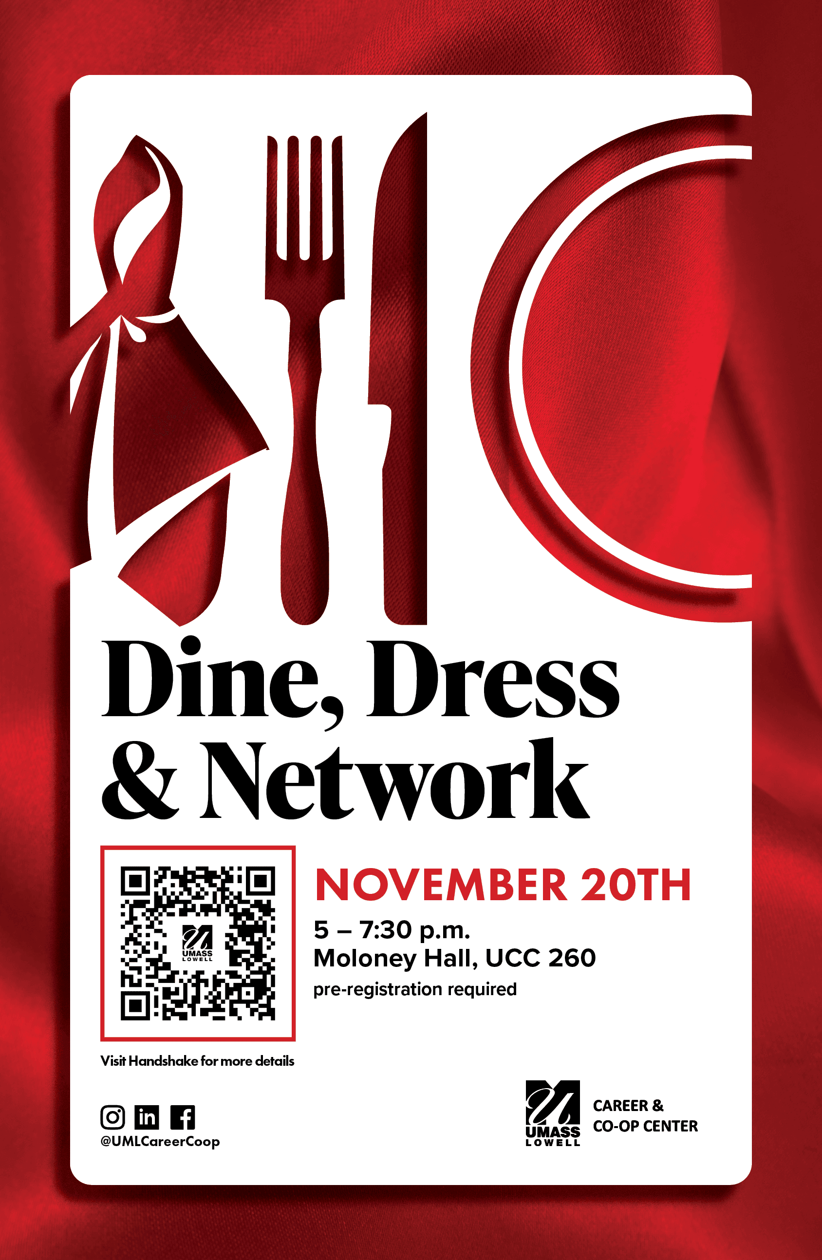 Fall career fair poster, Dine Dress & Network