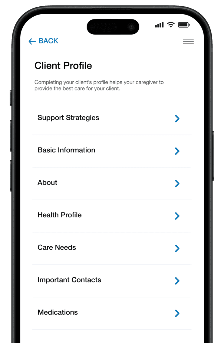 Client information in mobile app.