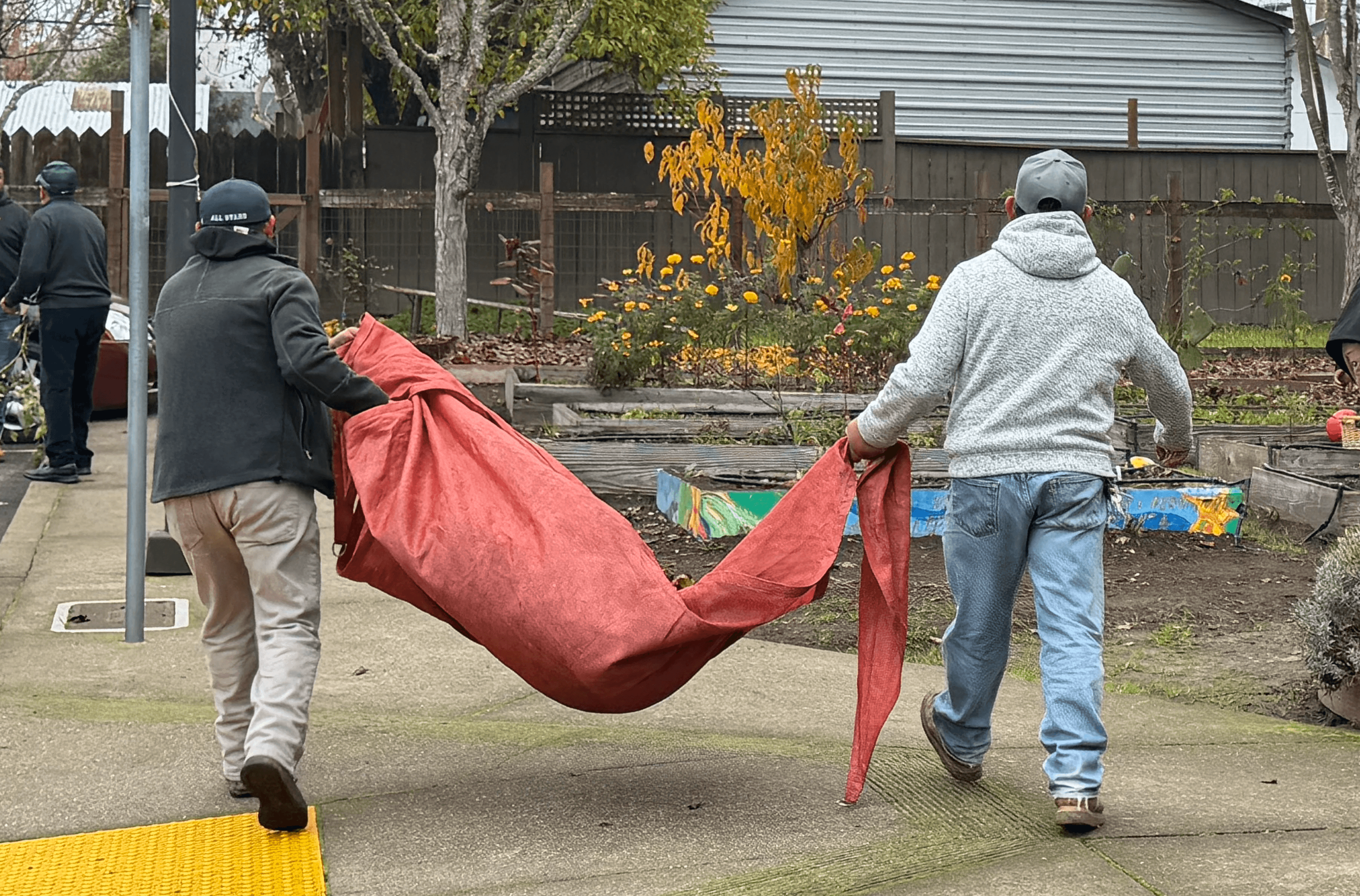 Workers moving boxes