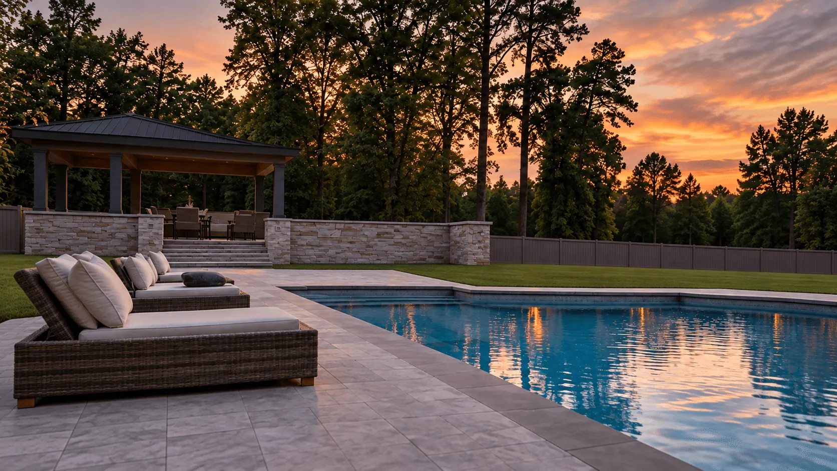 Discover: an unfinished pool deck and pavilion, the kind of starting point we assess on the first site visit