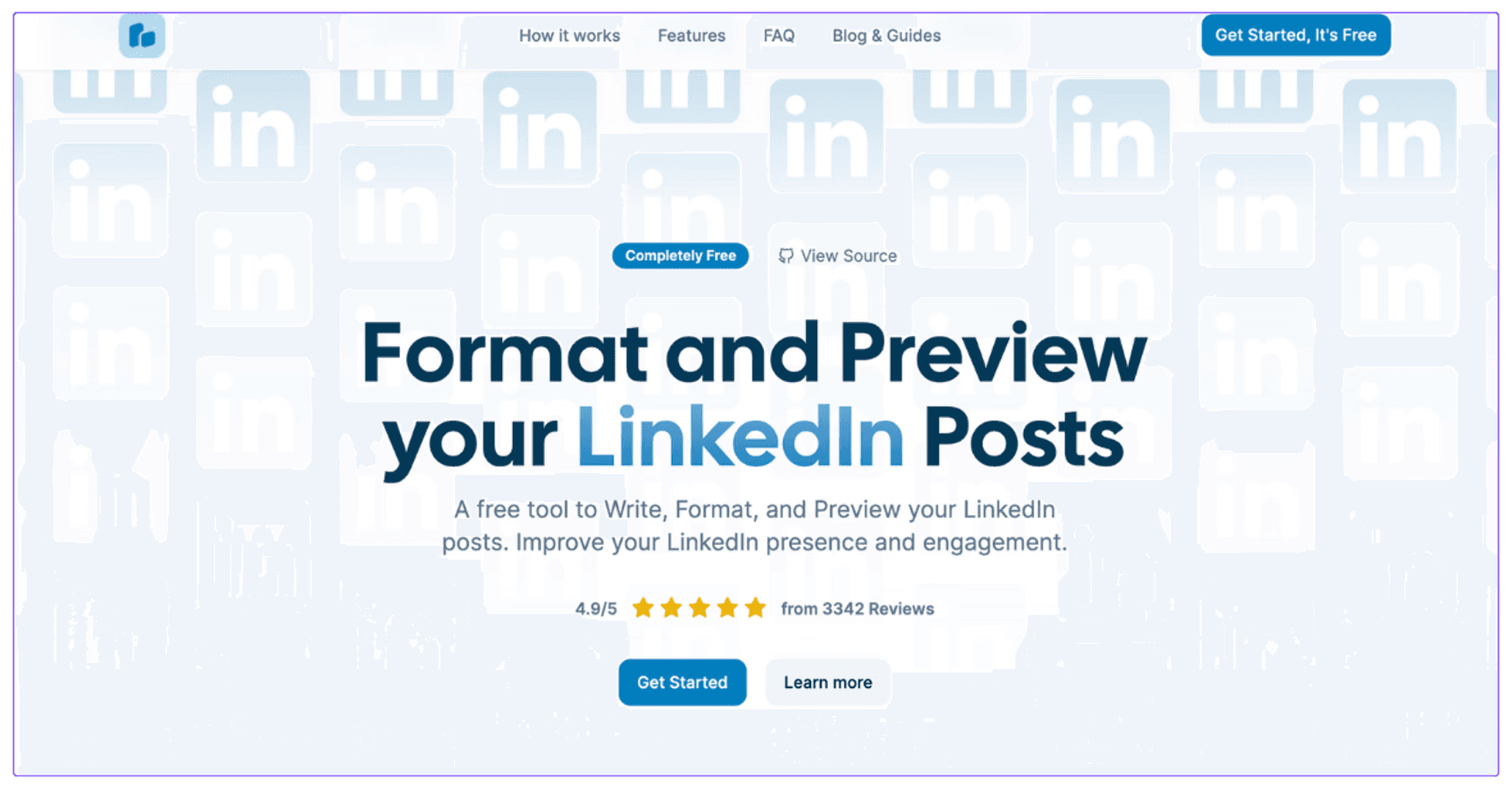 Homepage of the LinkedIn preview website