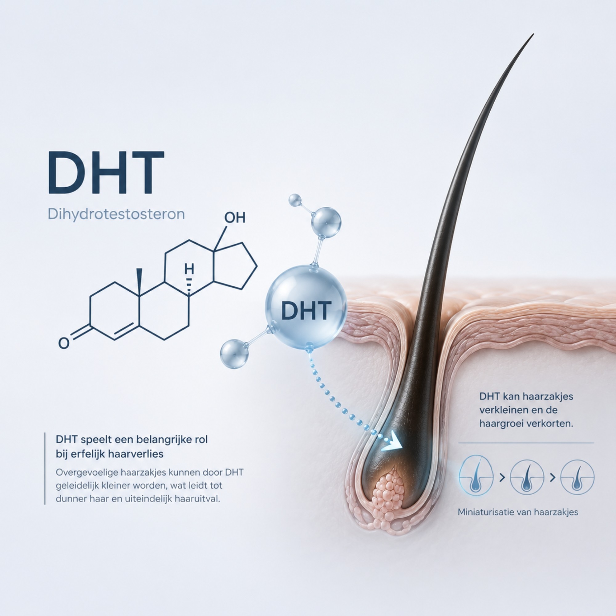 Medische illustratie van DHT-gerelateerde bij eerfelijk haarverlies.