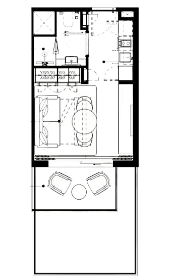 Floor plan of a studio apartment at Azizi Gabriel, showcasing room layout and dimensions