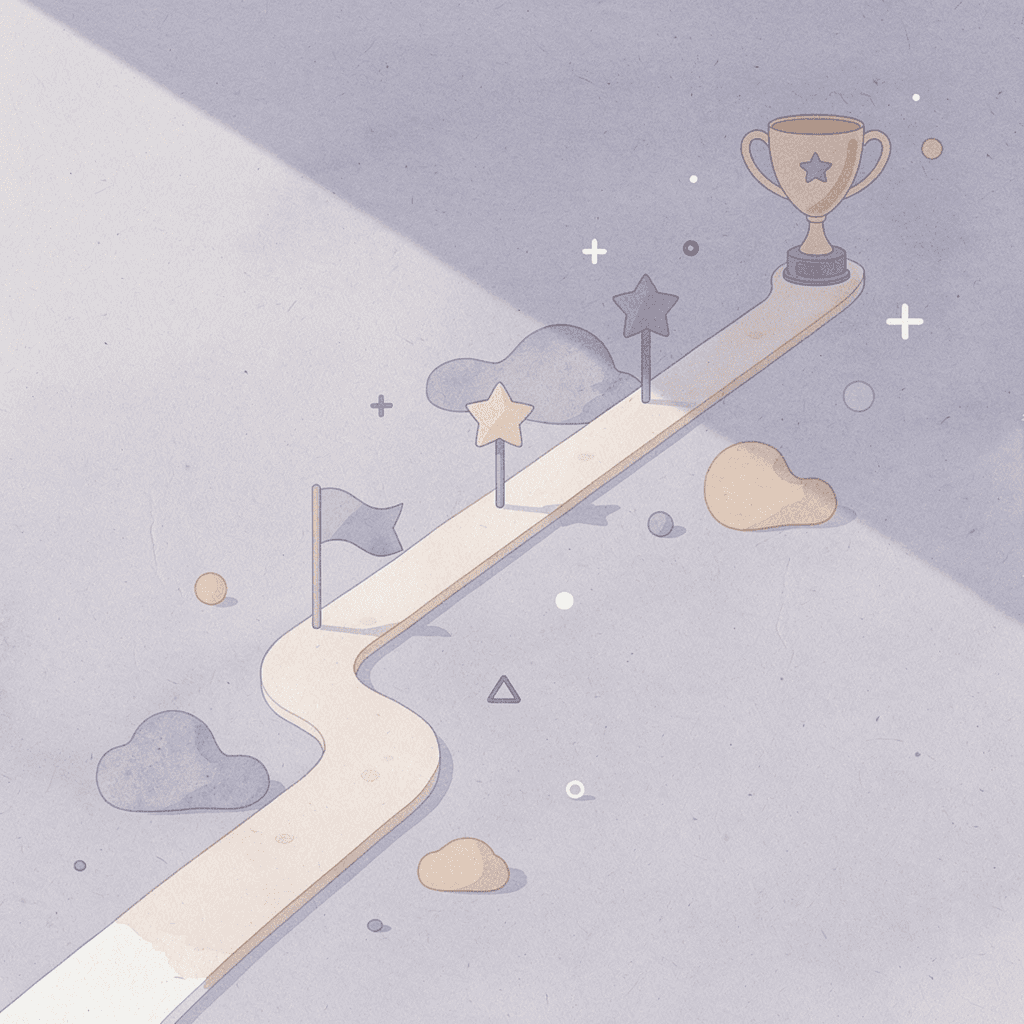 Scene illustration of a winding path with milestone markers representing the five-step LLC dissolution process