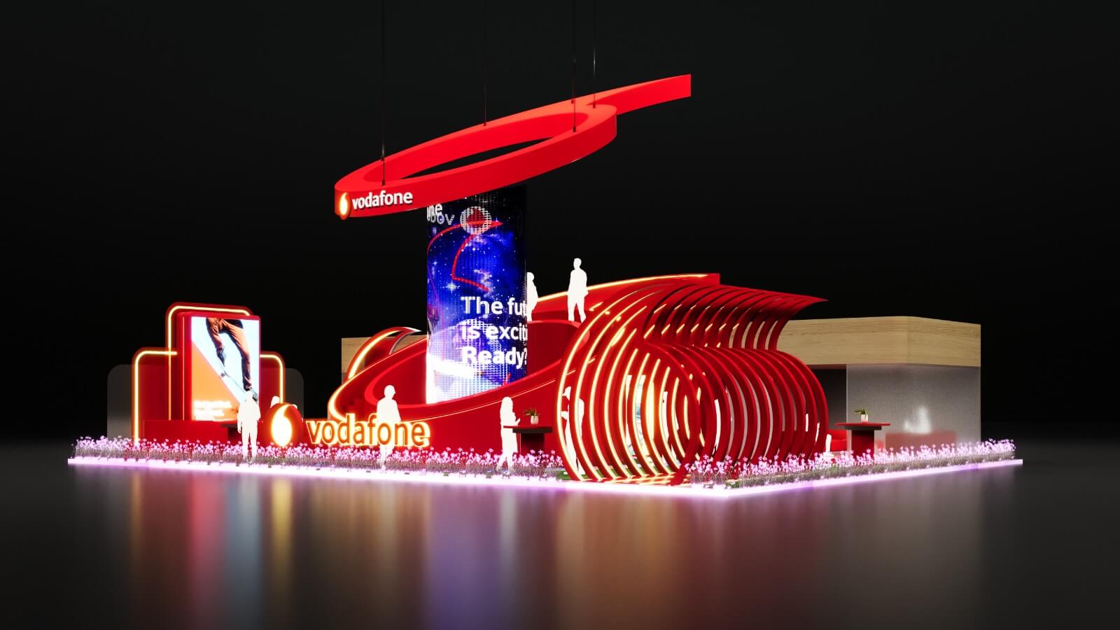 Booth design and interactive installation for Vodafone at COMEX Oman 2024 by RenaiXance.