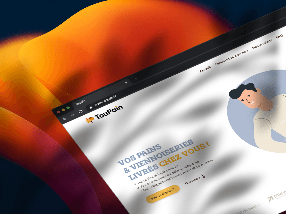 Mockup représentant la page d'acceuil du site internet Toupain création site web