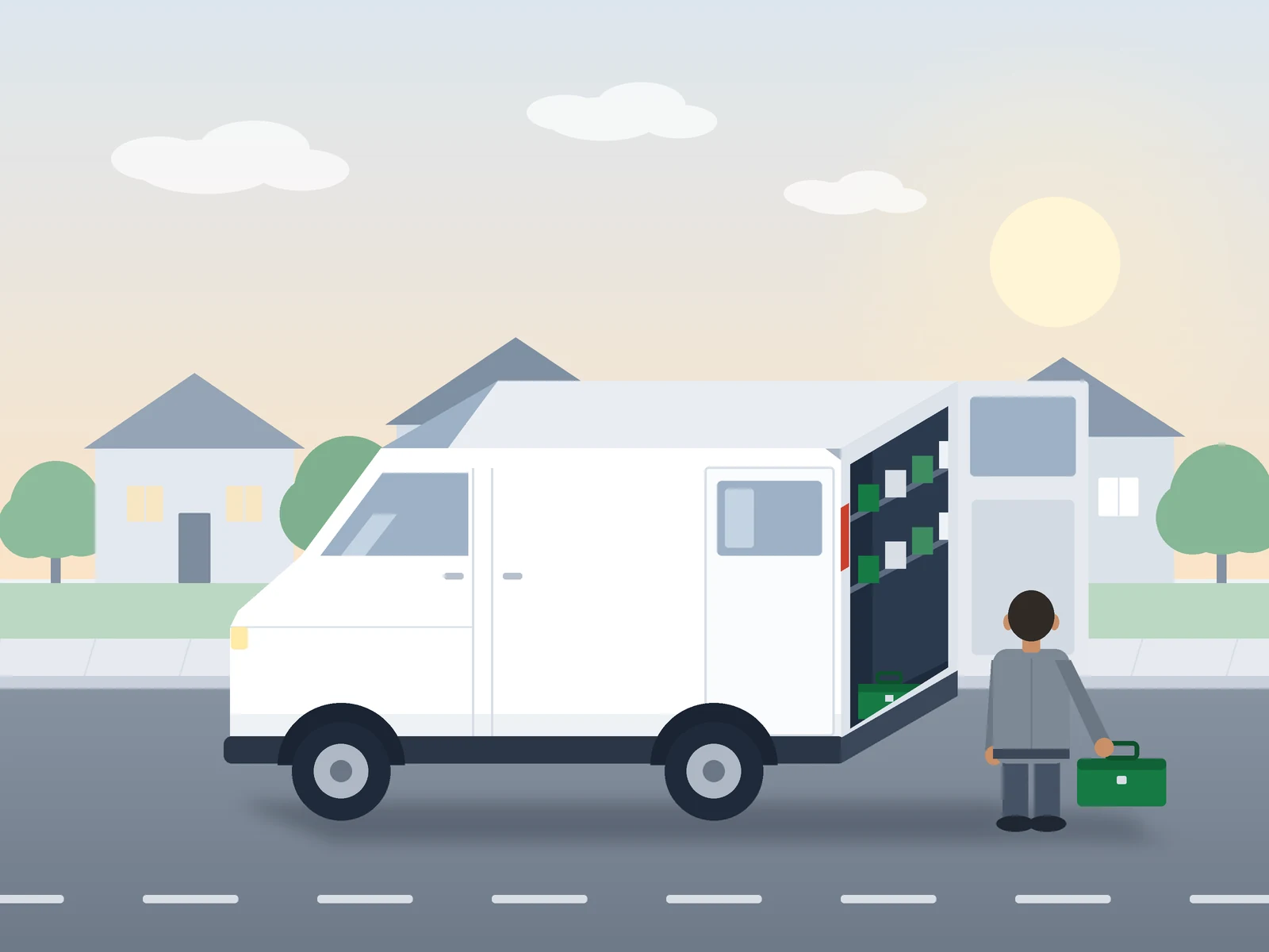 Owner loading tools into a work van
