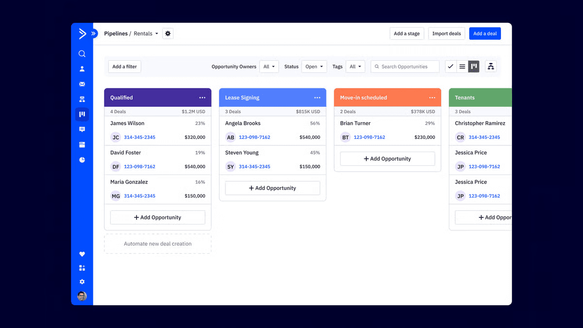 ActiveCampaign’s interface for pipeline management