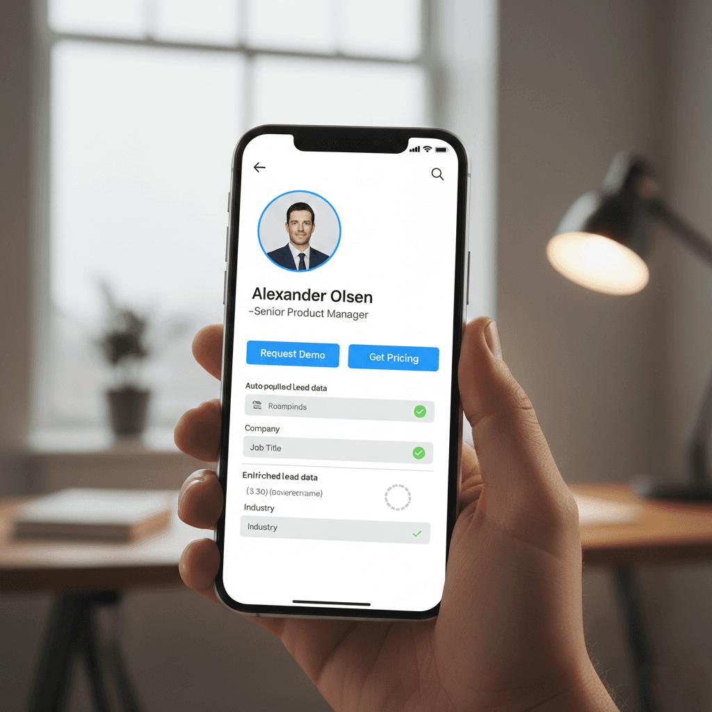 Smart business card landing page with interactive demo and pricing buttons automatically syncing qualified lead data into the Habsy CRM dashboard in real time.