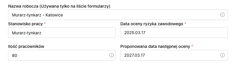 Pole Ilość pracowników w formularzu, liczbowe, z zakresem od 1 do 150