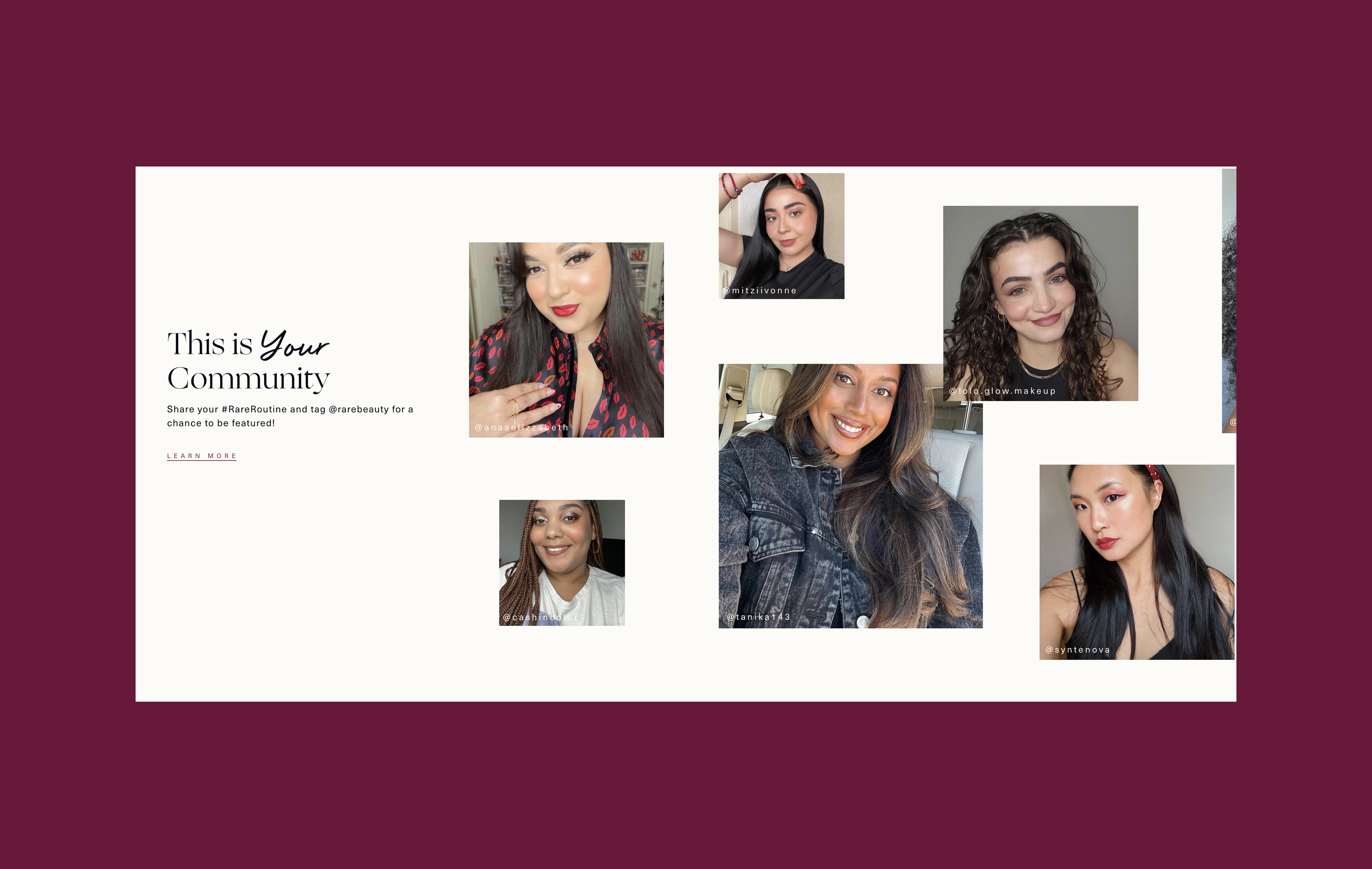 Rare Beauty’s community spotlight showcasing diverse users