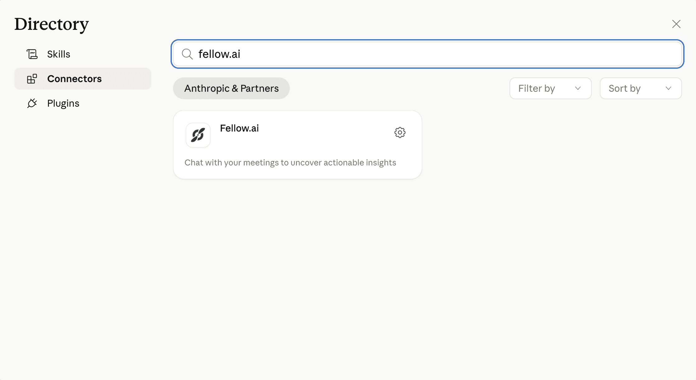 A screenshot of the Anthropic Claude Directory interface, specifically highlighting the Fellow AI connector in the connectors section.