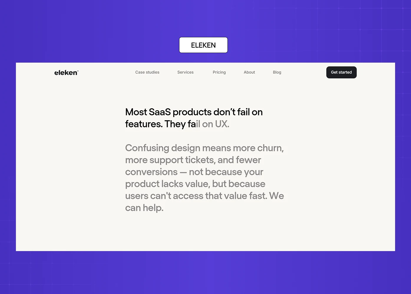 Eleken SaaS UX agency homepage emphasizing product usability and conversion-focused messaging.