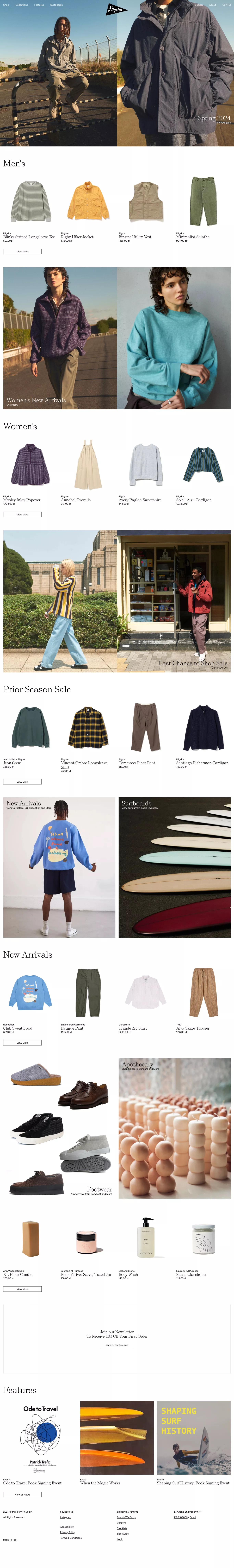 Pilgrim Surf Supply ecommerce page screenshot showcasing Fashion design