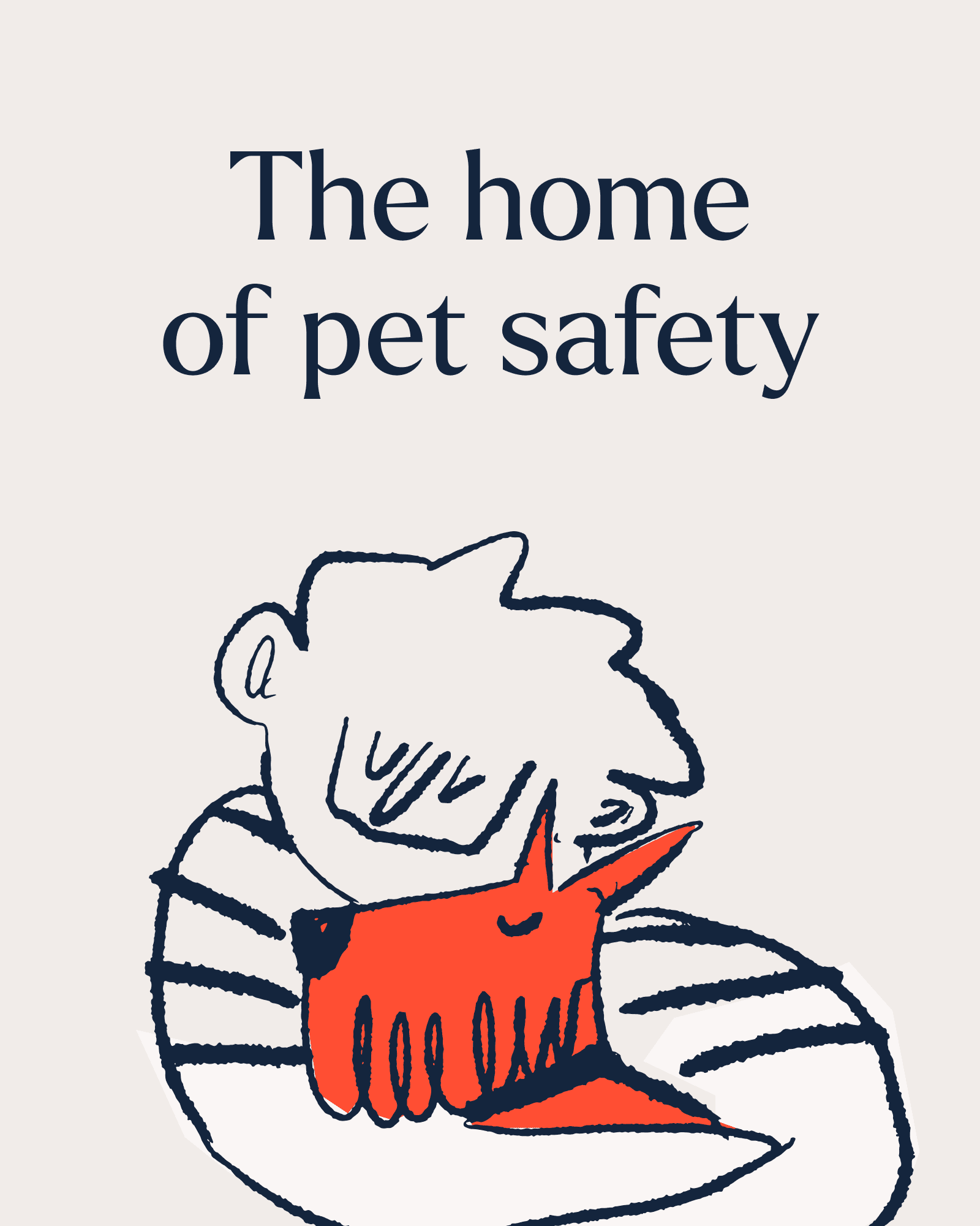 Hand-drawn illustration of a boy holding a dog with the text “Home of the pet safety”