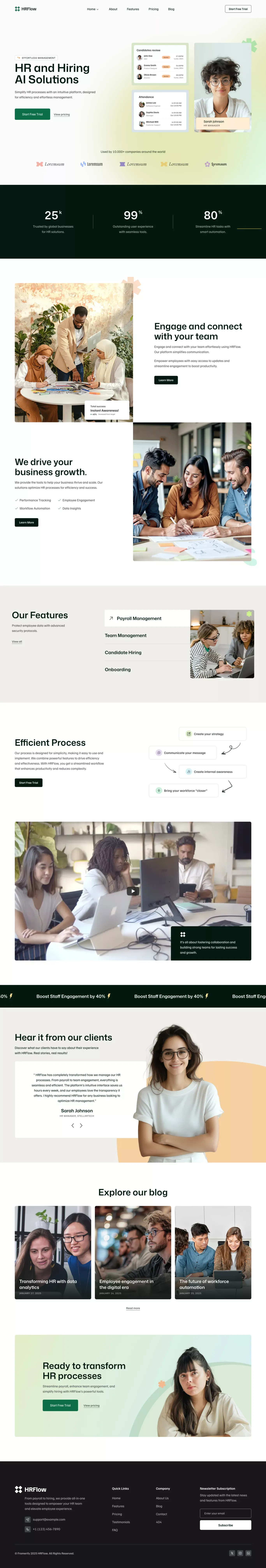 HRflow - Startup & SasS Website Template landing page screenshot showcasing HR and Tech design
