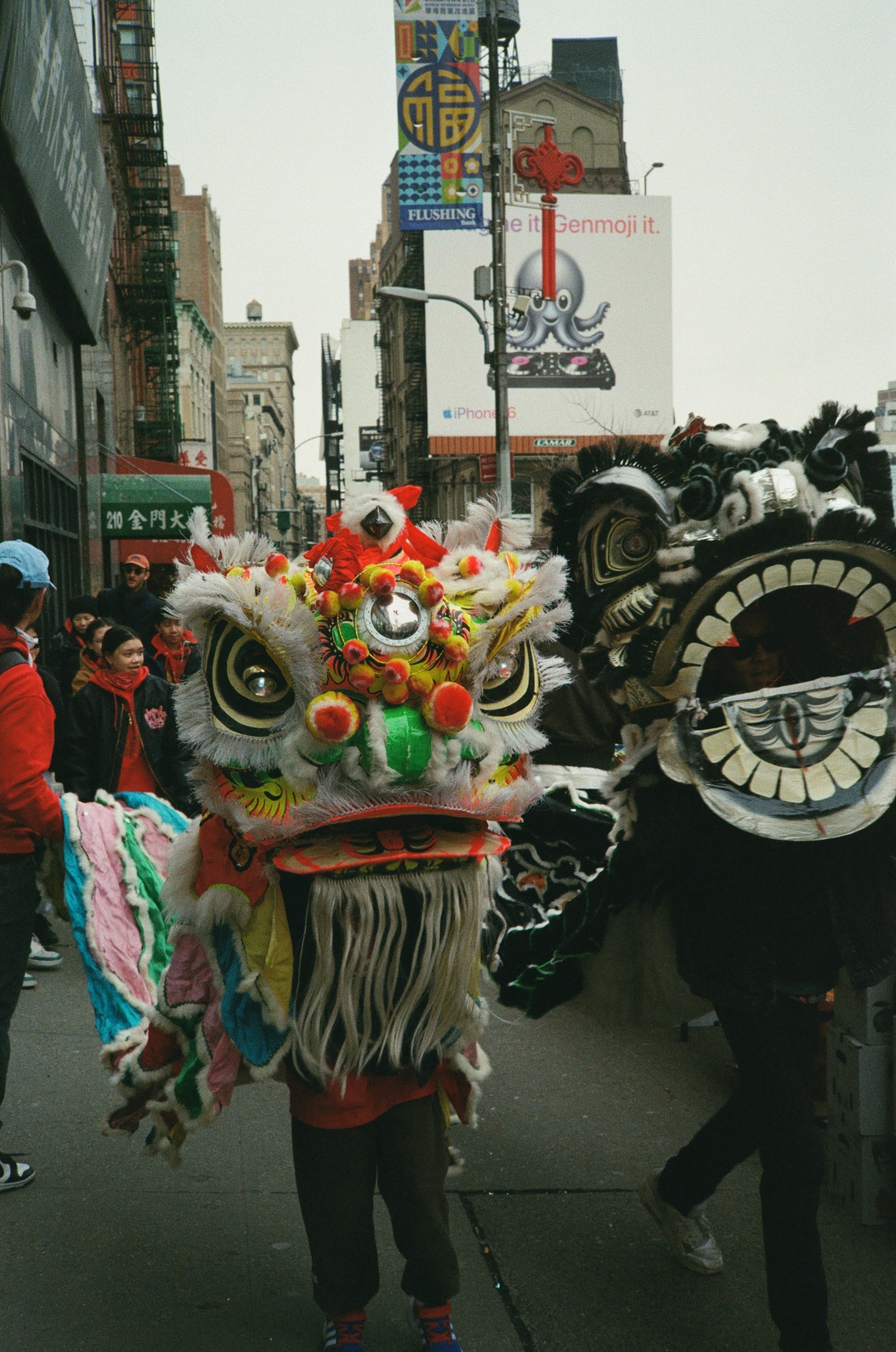 Chinese lion dance puppets on the streets of Chinatown