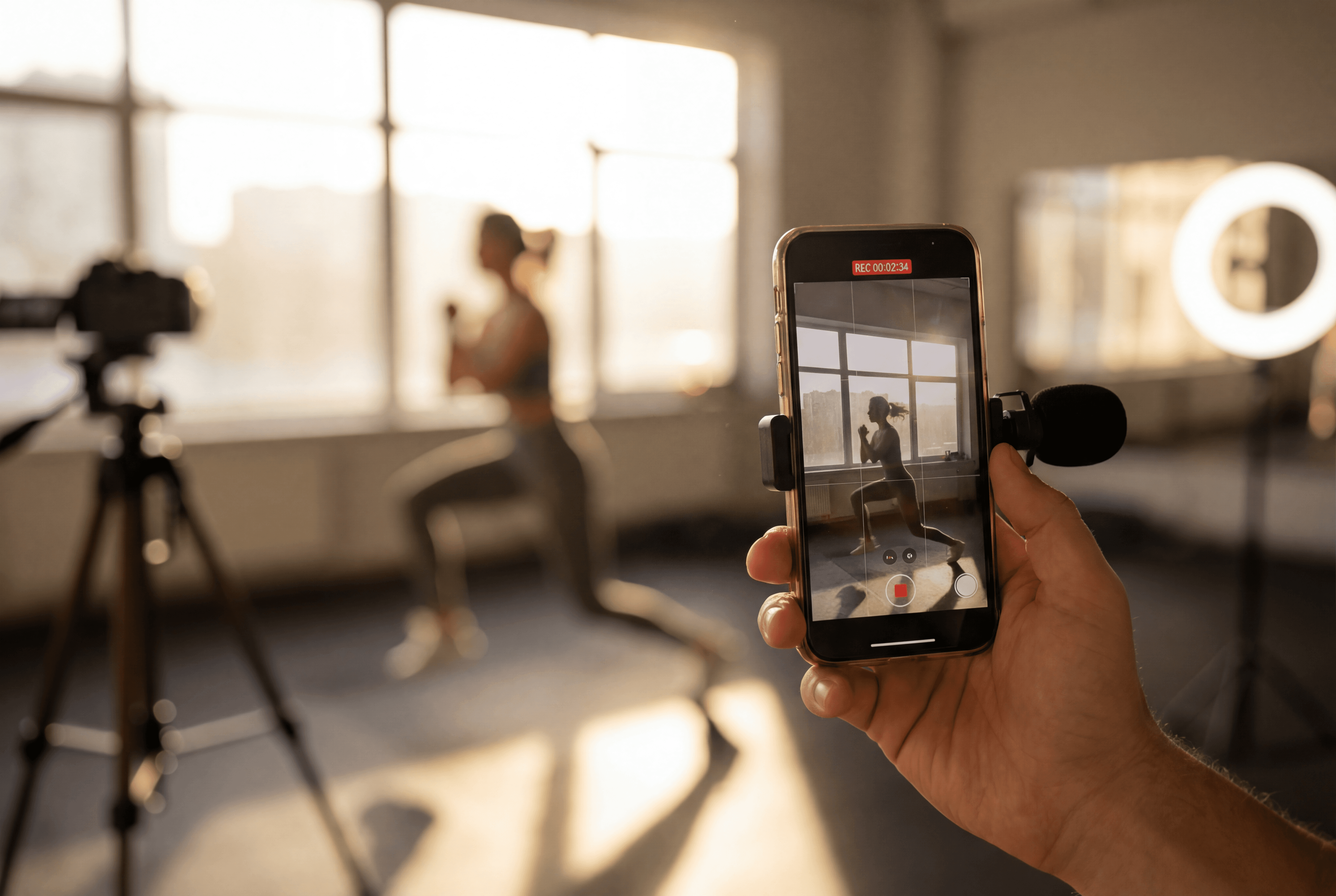 iPhone filming fitness content for a grow social media account