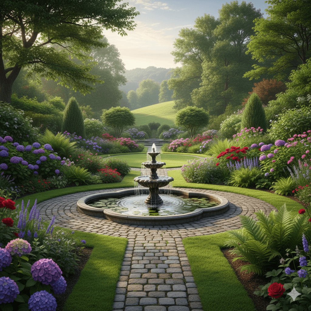 M3M Lucknow green landscaped garden with fountain