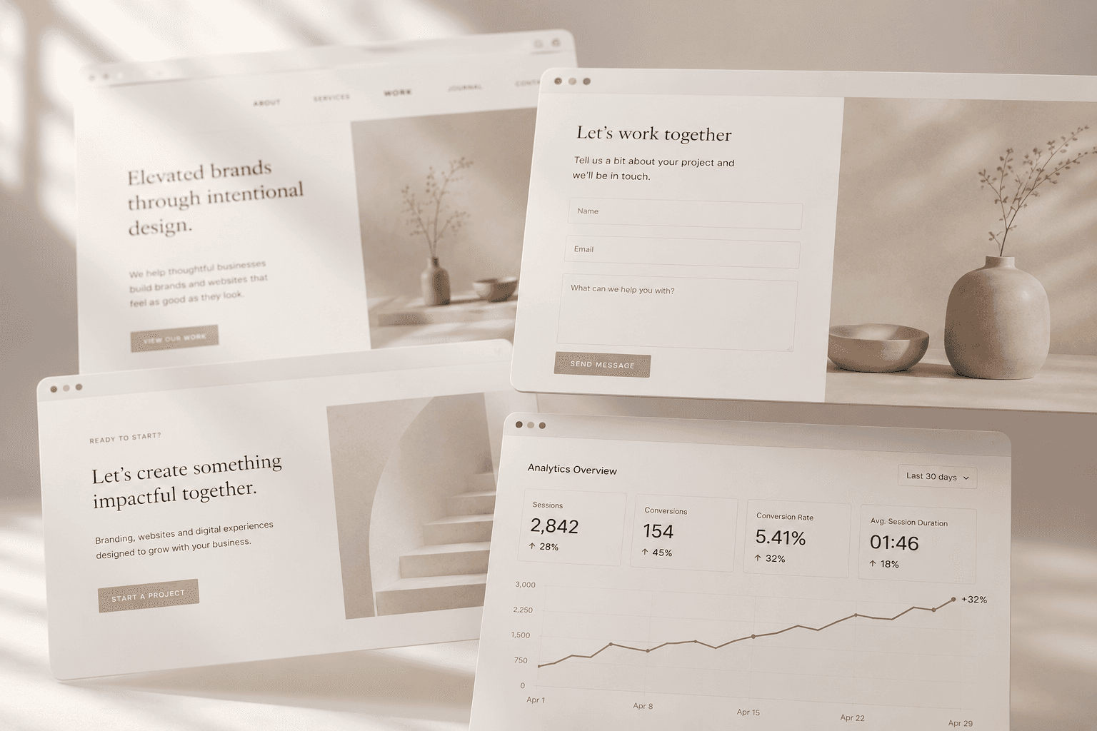 Why your website isn’t generating leads illustrated through website panels, UX issues, and declining conversions