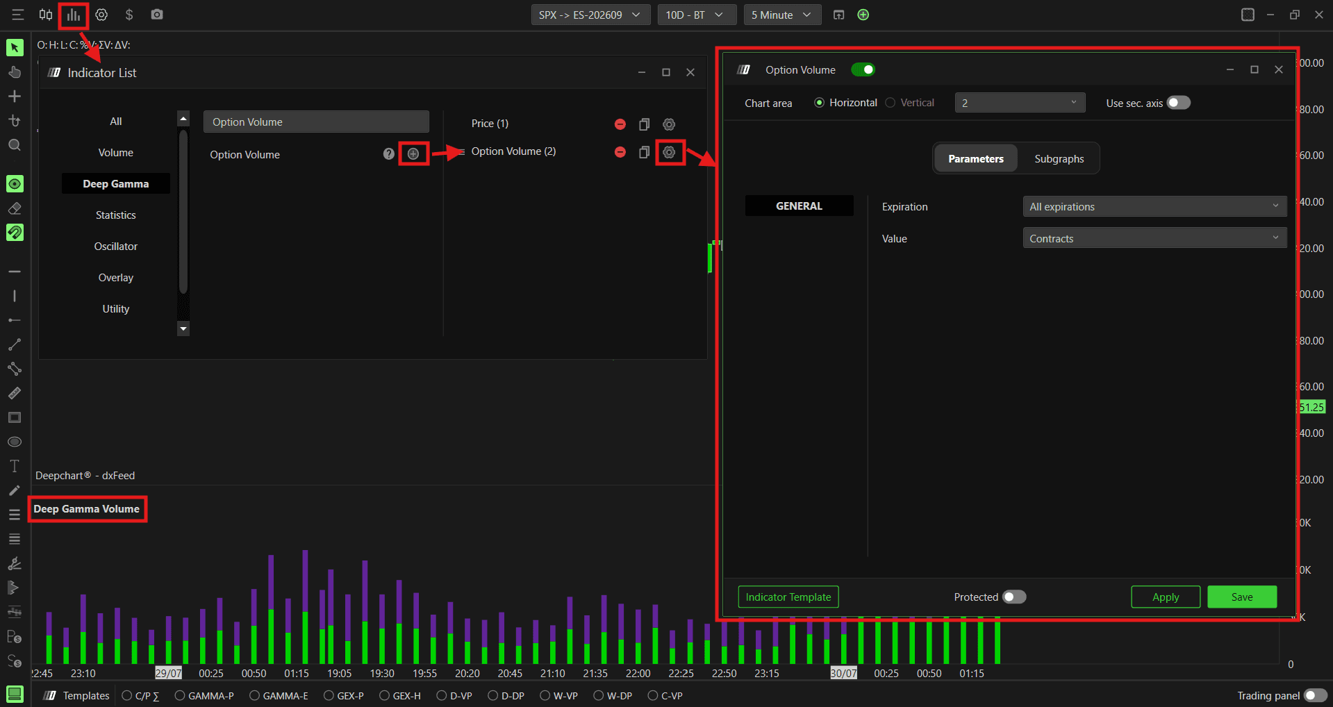 Option Volume indicator settings