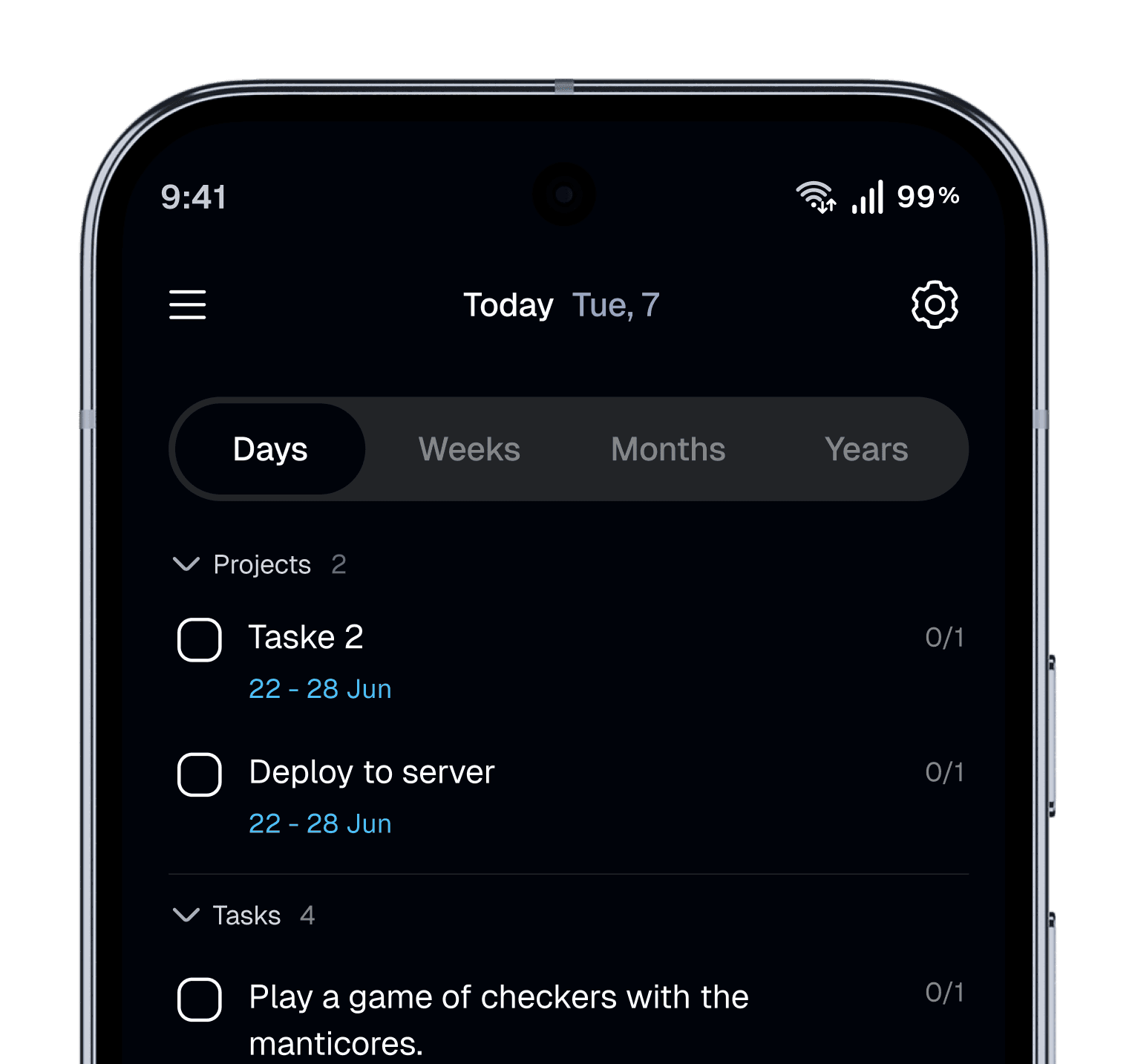 Days and weeks app screenshot