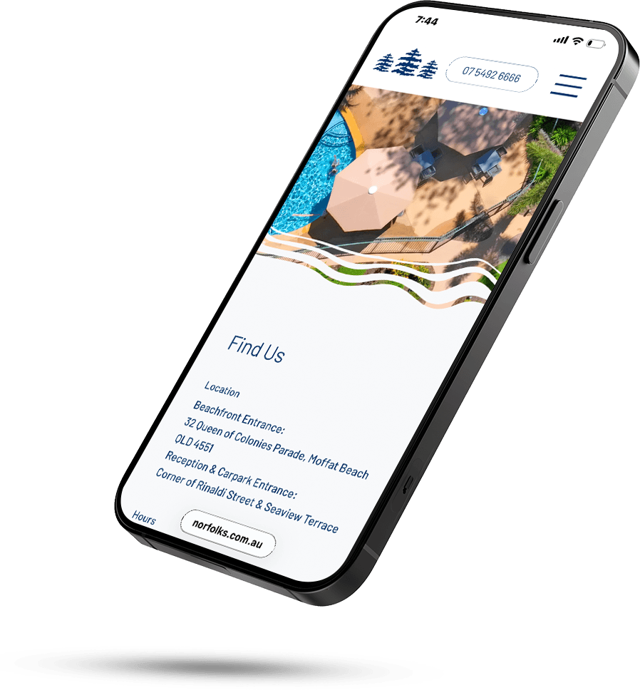Responsive website design showing a modern service homepage on mobile Moffat on the beach.