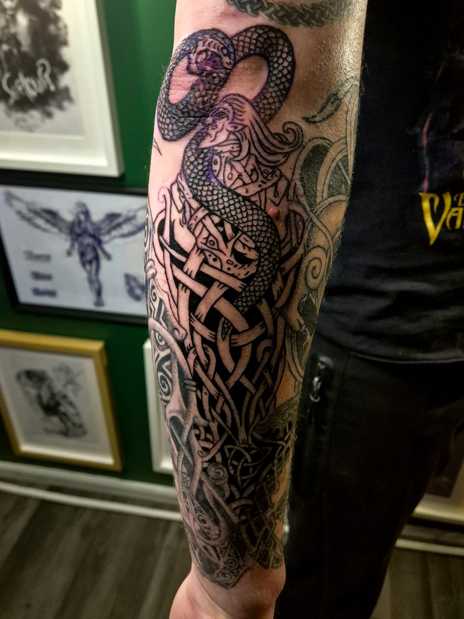 Full forearm tattoo sleeve with floral shading in Hazel Grove
