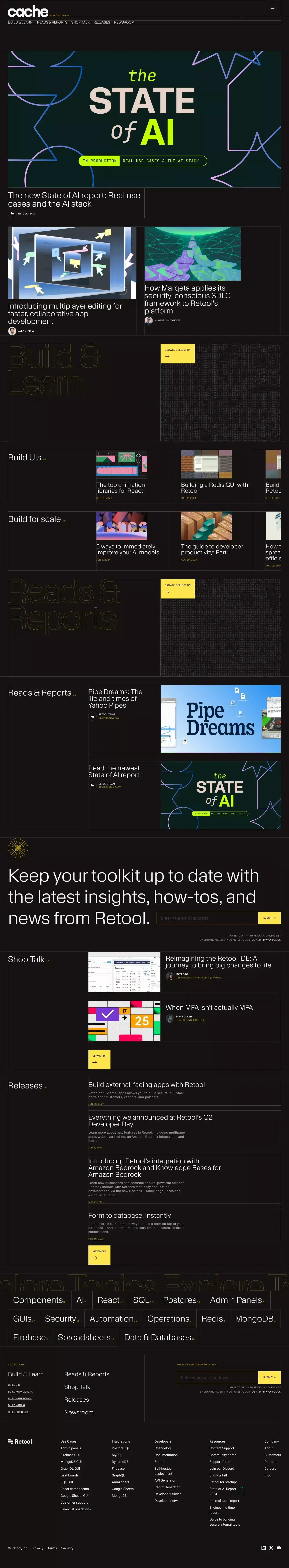 Retool Blog blog page screenshot showcasing Tech and AI design