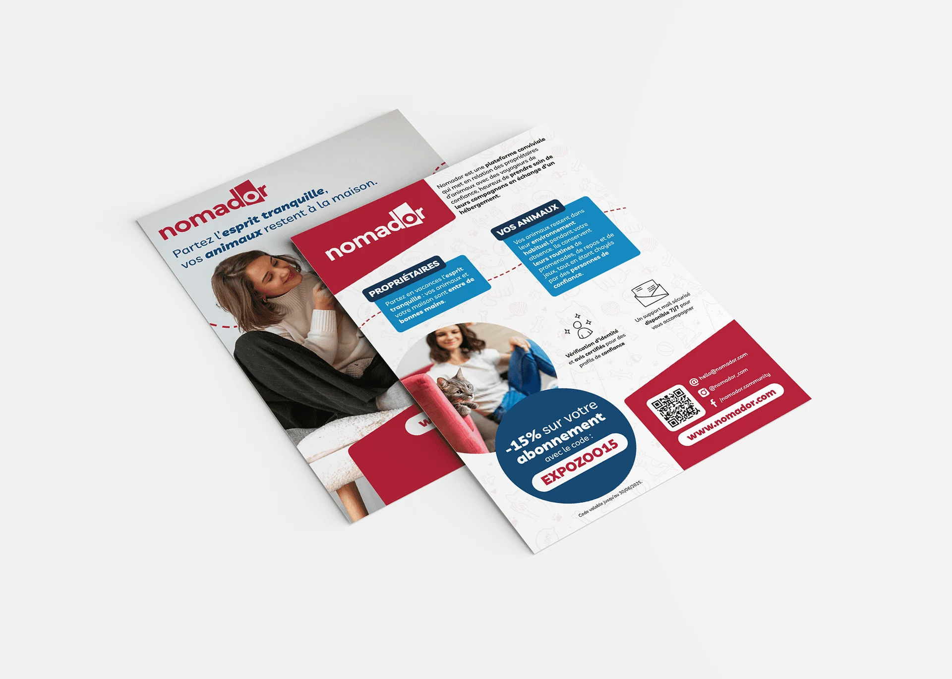 Flyer pour Nomador pour le salon professionnel ExpoZoo, support de communication créé par Coralie De Almeida