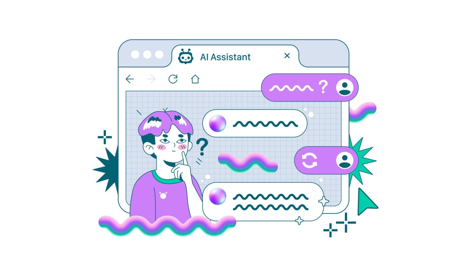 Illustration of two people adjusting interlocking gears within a circular arrow loop, surrounded by charts and checklists.