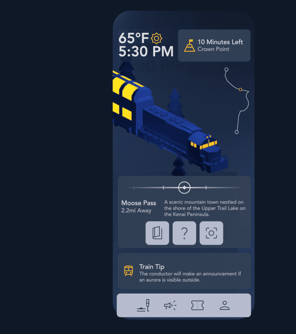A render of phones displaying Alaska Train features.