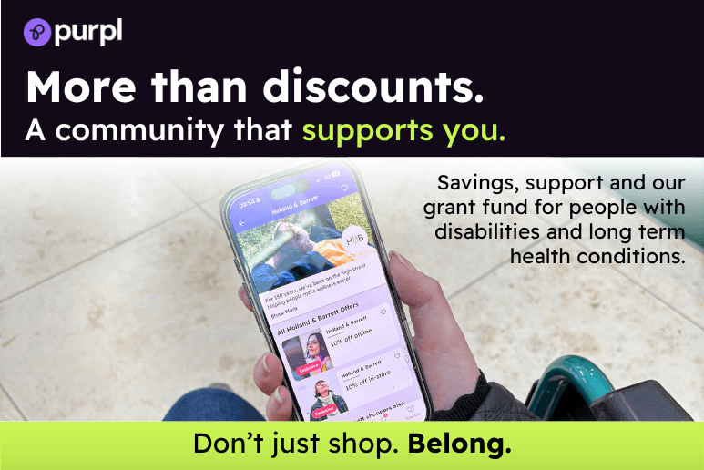 Purpl discounts discounts for people with disabilities with logos of the companies arround the text