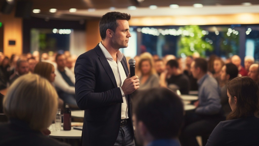 Business leader speaking to an audience at a networking event