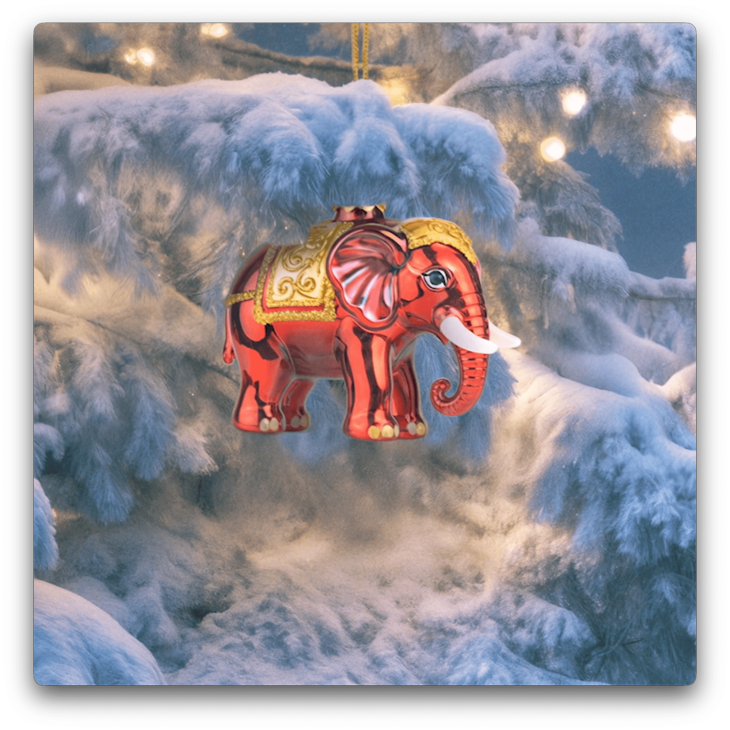 Close detail of branded ornaments