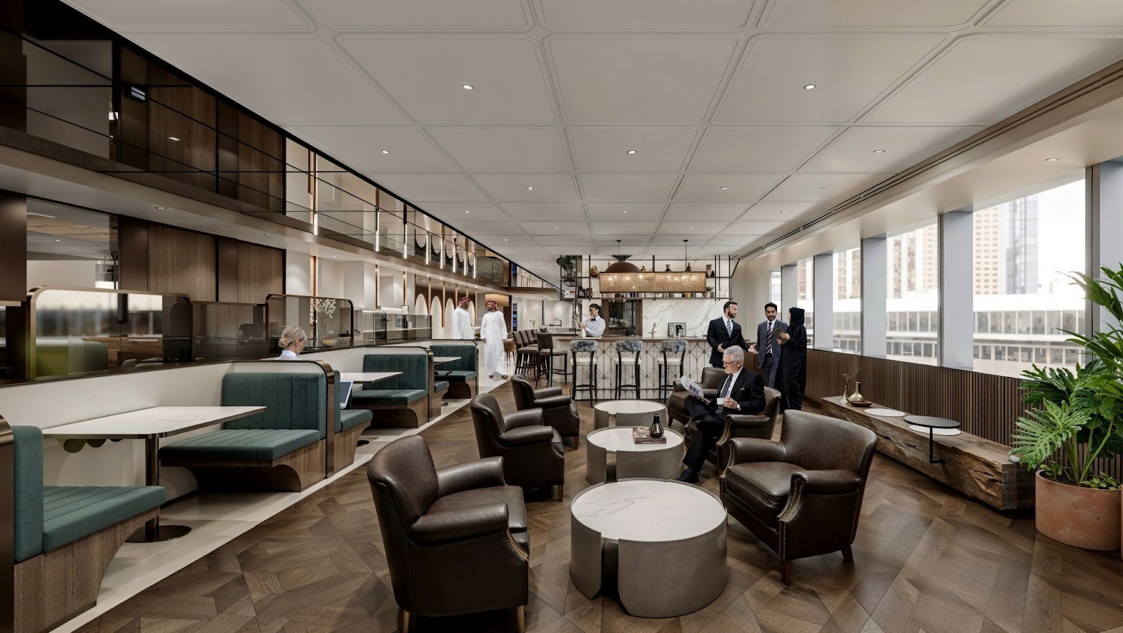 A luxury breakout and lounge area at TEC, strategically located in KAFD Riyadh, offering support services for business setup and to get a National Address.