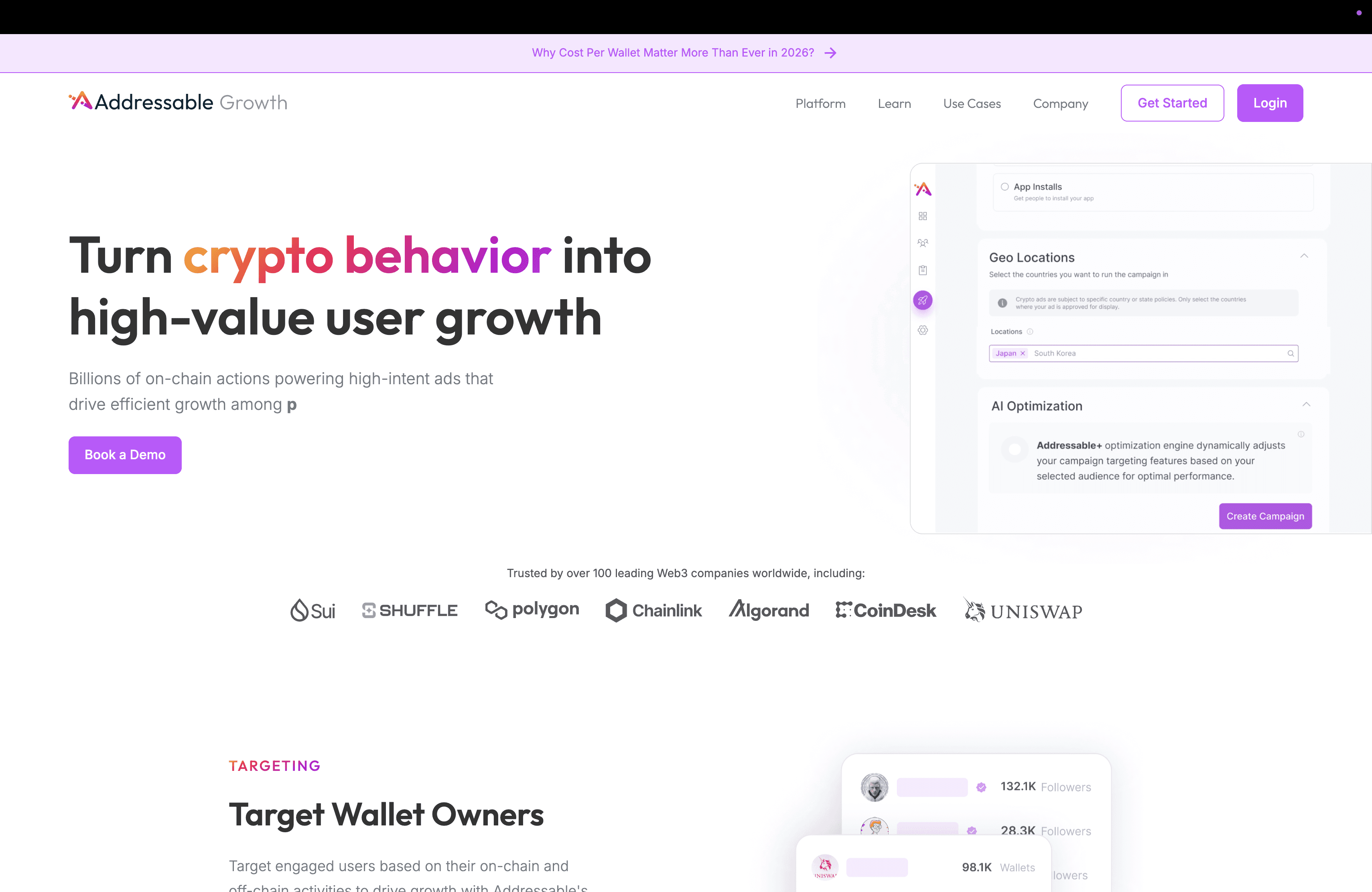 Web3 growth marketing platform for wallet targeting, user acquisition, and onchain audience segmentation
