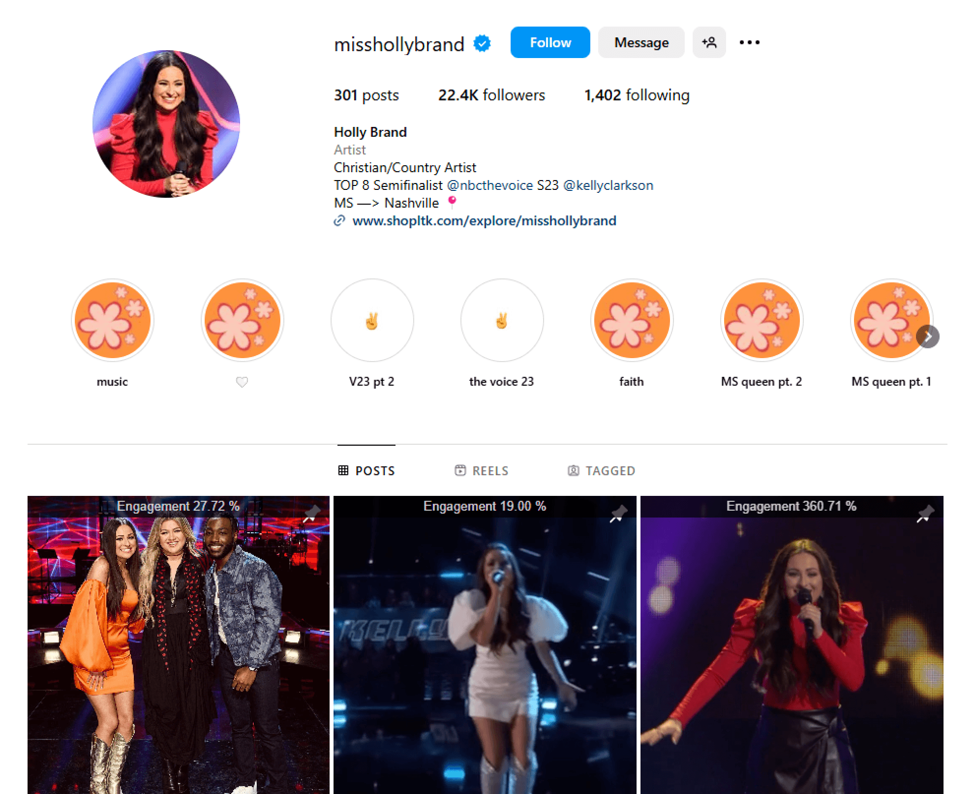 Screenshot of Holly Brand’s Instagram Profile