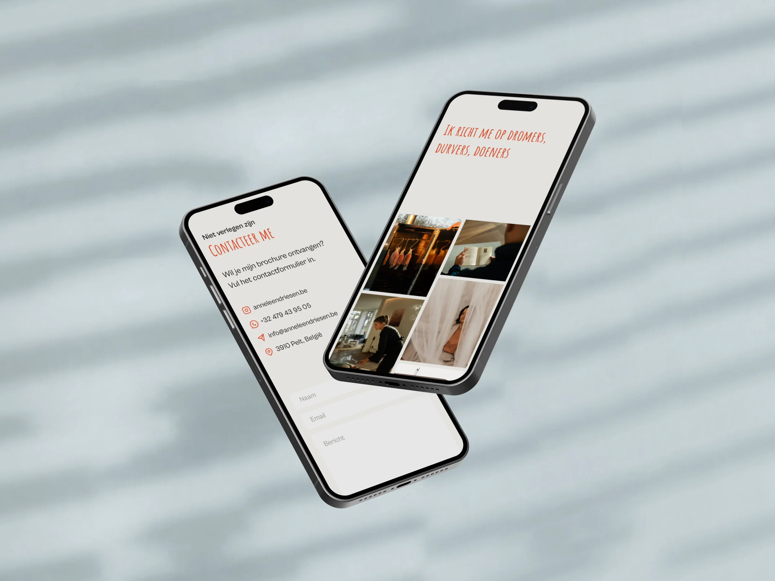 De nieuwe mobiele website voor fotografe Anneleen Driesen, volledig responsive.