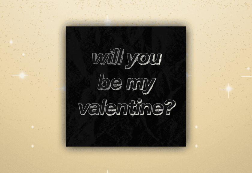 Artistic Galentine's Day poster featuring a grayscale Cupid illustration with modern pink and white accents.