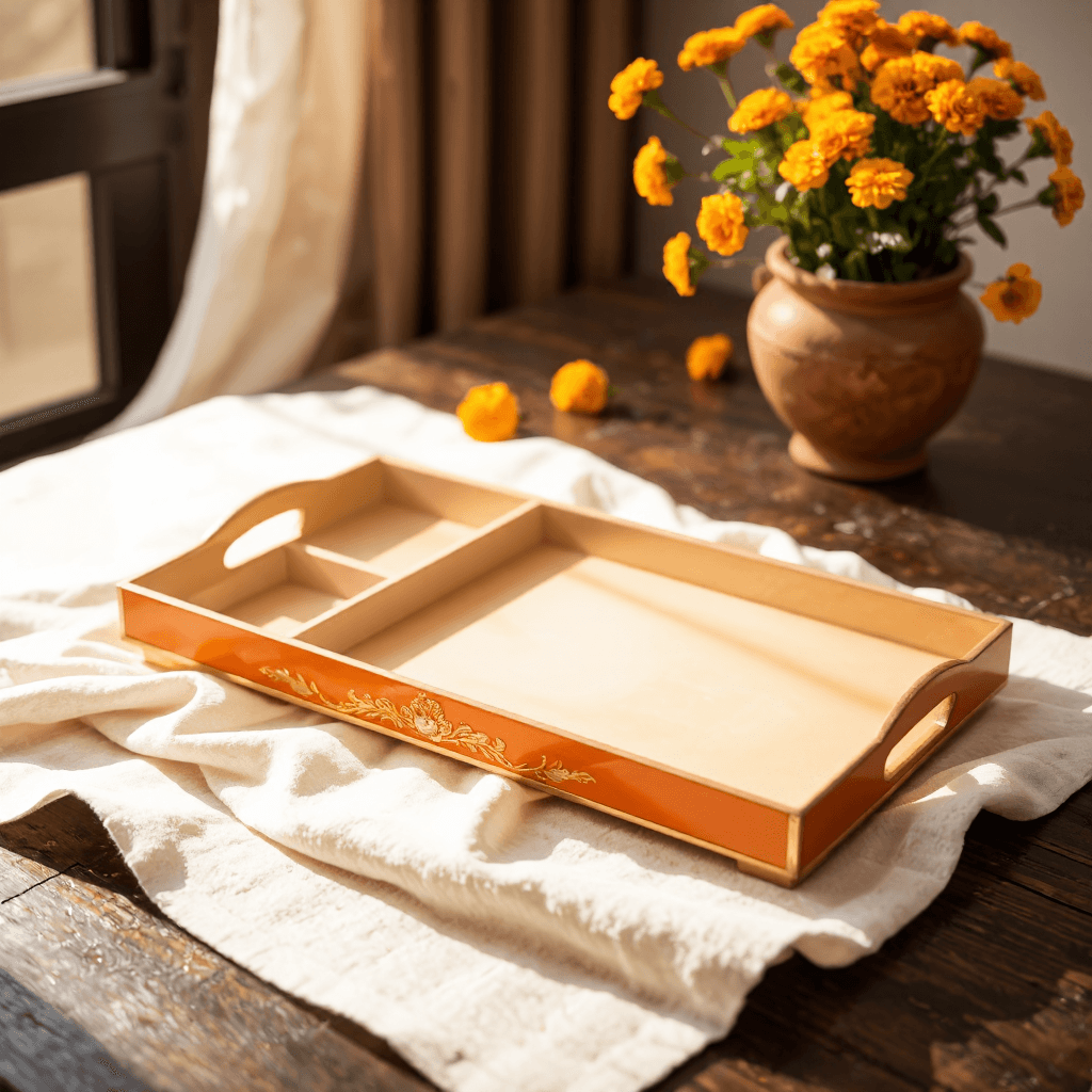product photography of decorative serving tray with compartments