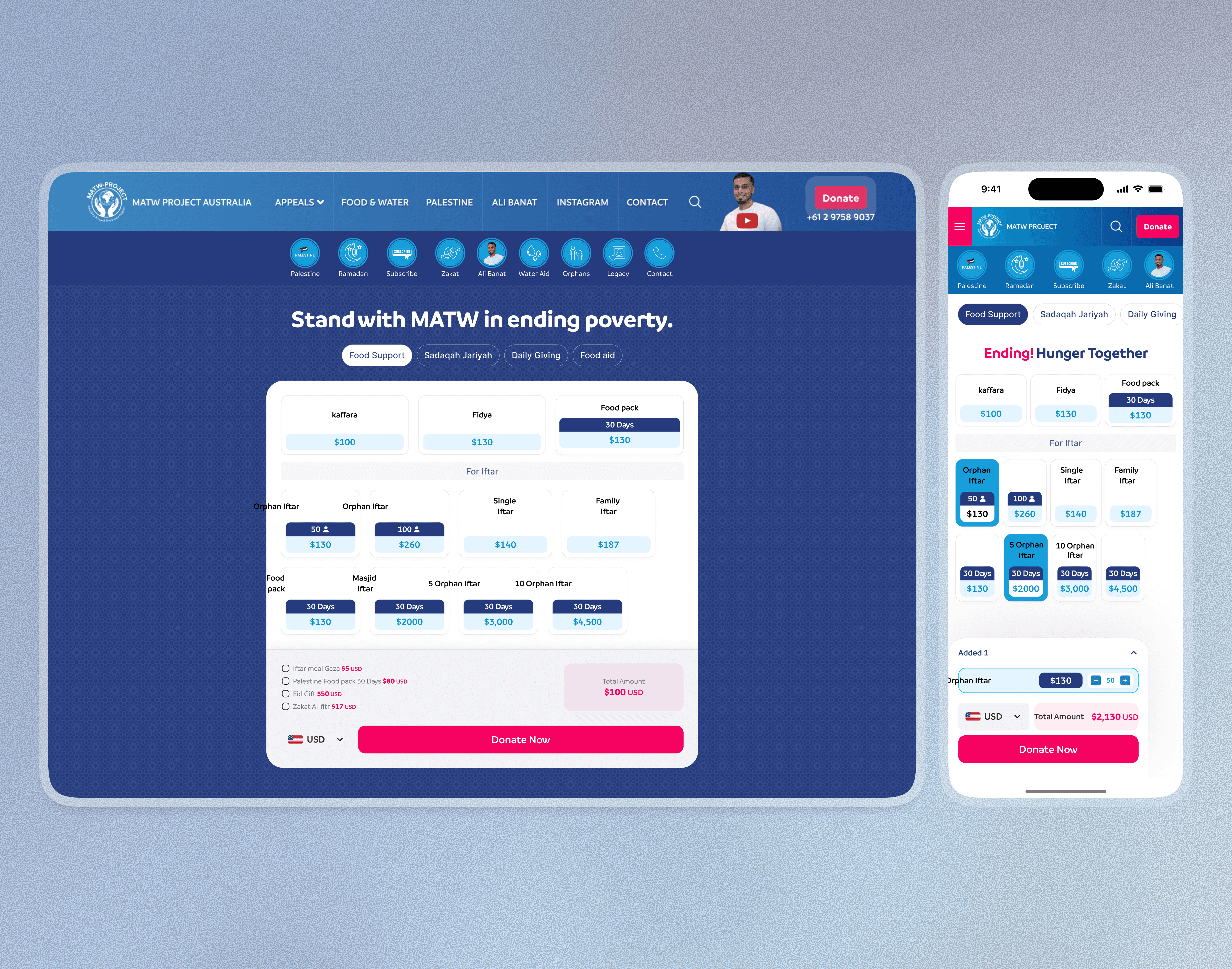 Reworked the food aid donation flow for a charity platform to improve clarity and completion