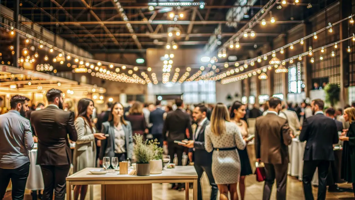 Des personnes discutant dans une salle lors d’un évènement gala d'entreprise à Paris.