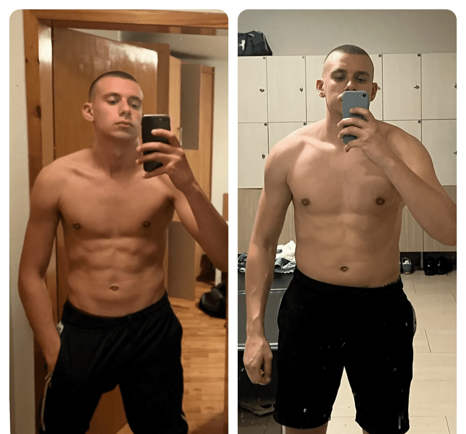 Before and after transformation photos of a Fitnix client