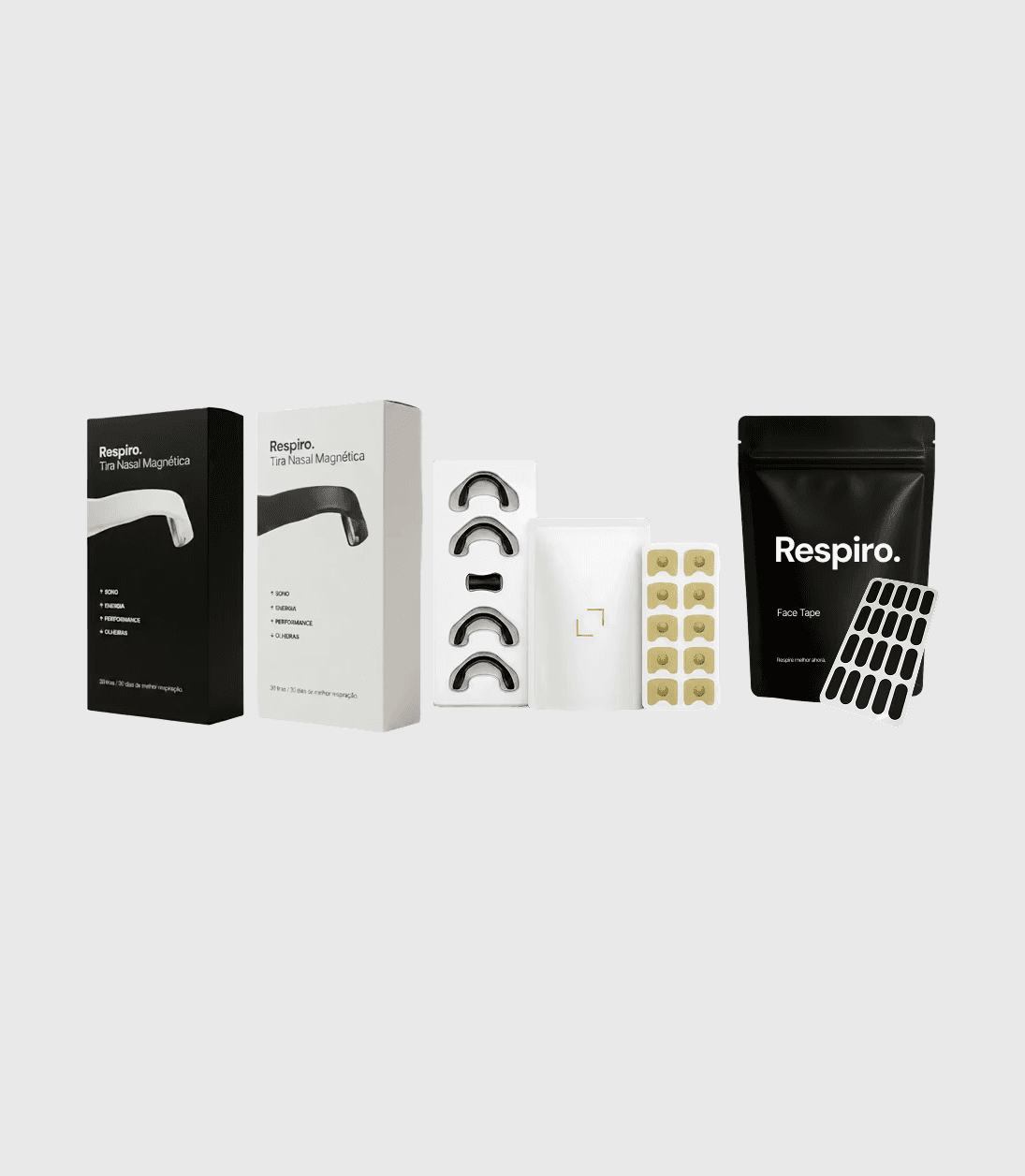 Conjunto de tiras nasais e mouth tape Respiro em kit