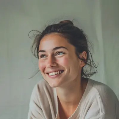 Brunette woman smiling, natural light, landscaping client testimonial portrait