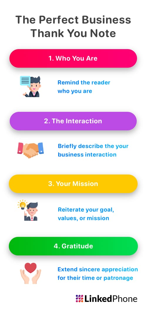 Infographic on How to Write the Perfect Business Thank You Lettert or Note in 4 Steps