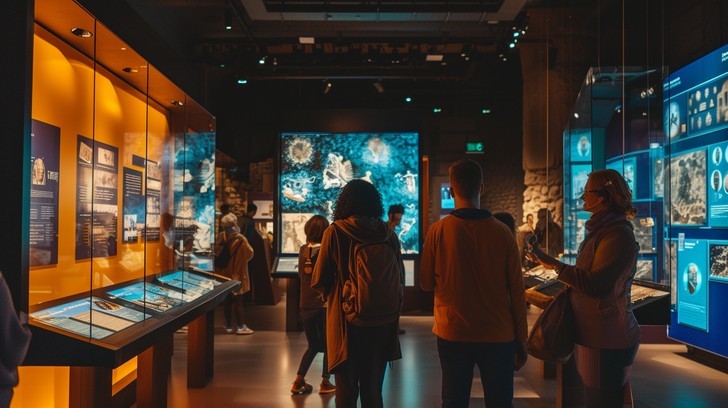 Voorbeeld van een interactieve wand in een museale setting.